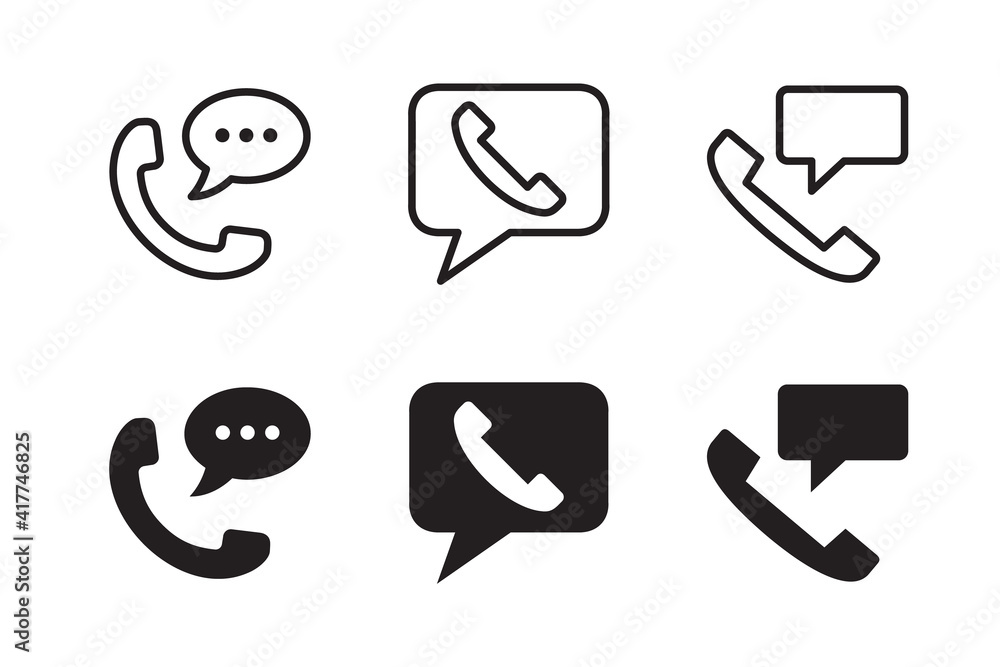 Talking by phone, phone with speech bubble, phone conversation icon set. Vector graphic illustration. Suitable for website design, logo, app, template, and ui. Talking by phone, phone with speech bubble, phone conversation icon set. Vector graphic illustration. Suitable for website design, logo, app, template, and ui.