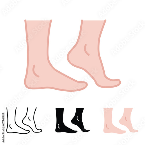 Foot, ankle icon in different style. Two colored and black foot ankle vector icons designed in filled outline, line, glyph and solid style. Vector illustration isolated on white background. EPS 10