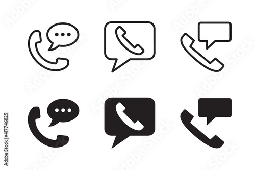 Talking by phone, phone with speech bubble, phone conversation icon set. Vector graphic illustration. Suitable for website design, logo, app, template, and ui. 