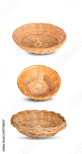 Collection Basket wicker on isolated white background