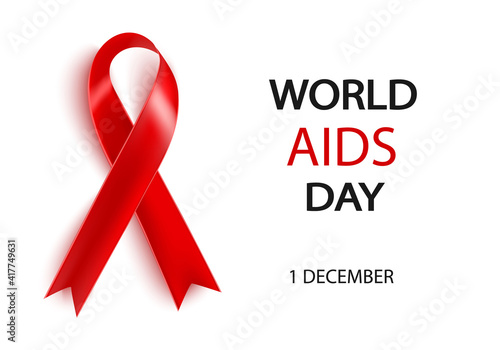 World AIDS Day 1 December .Realistic red ribbon on white background.Applicable for posters, postcards.