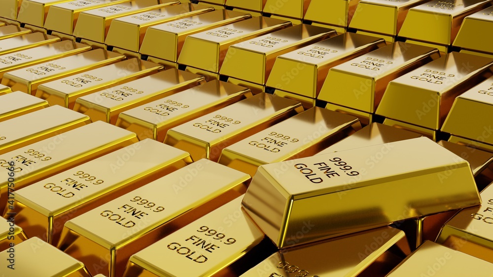 Close-up stack of gold bullion bars concept of financial wealth and reserve. Precious metal investment as a store of value. Digital 3d rendering. Close-up stack of gold bullion bars concept of financial wealth and reserve. Precious metal investment as a store of value. Digital 3d rendering.