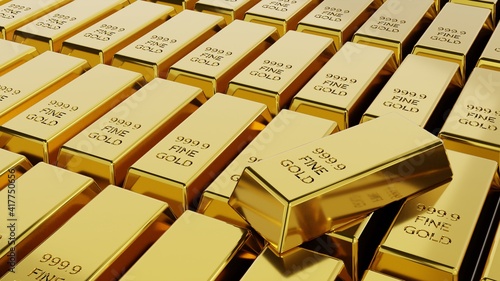 Konstfotografi Close-up stack of gold bullion bars concept of financial wealth and reserve