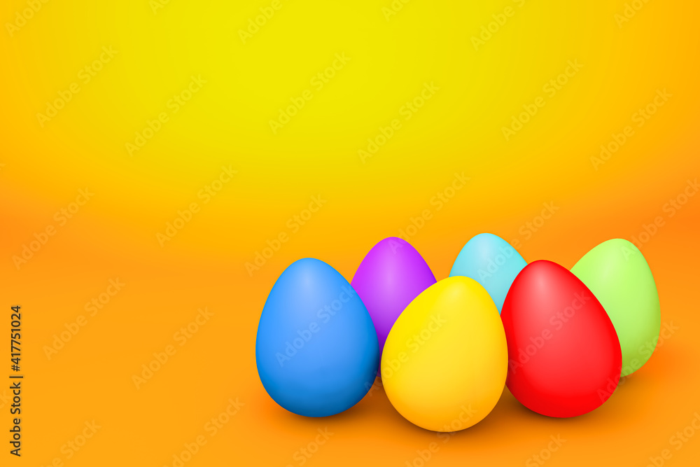 3d Easter Eggs in background yellow, colored 3d Easter Eggs in background yellow, colored
