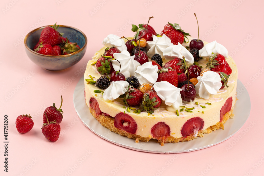 Cheesecake with fruits and berries on top Cheesecake with fruits and berries on top