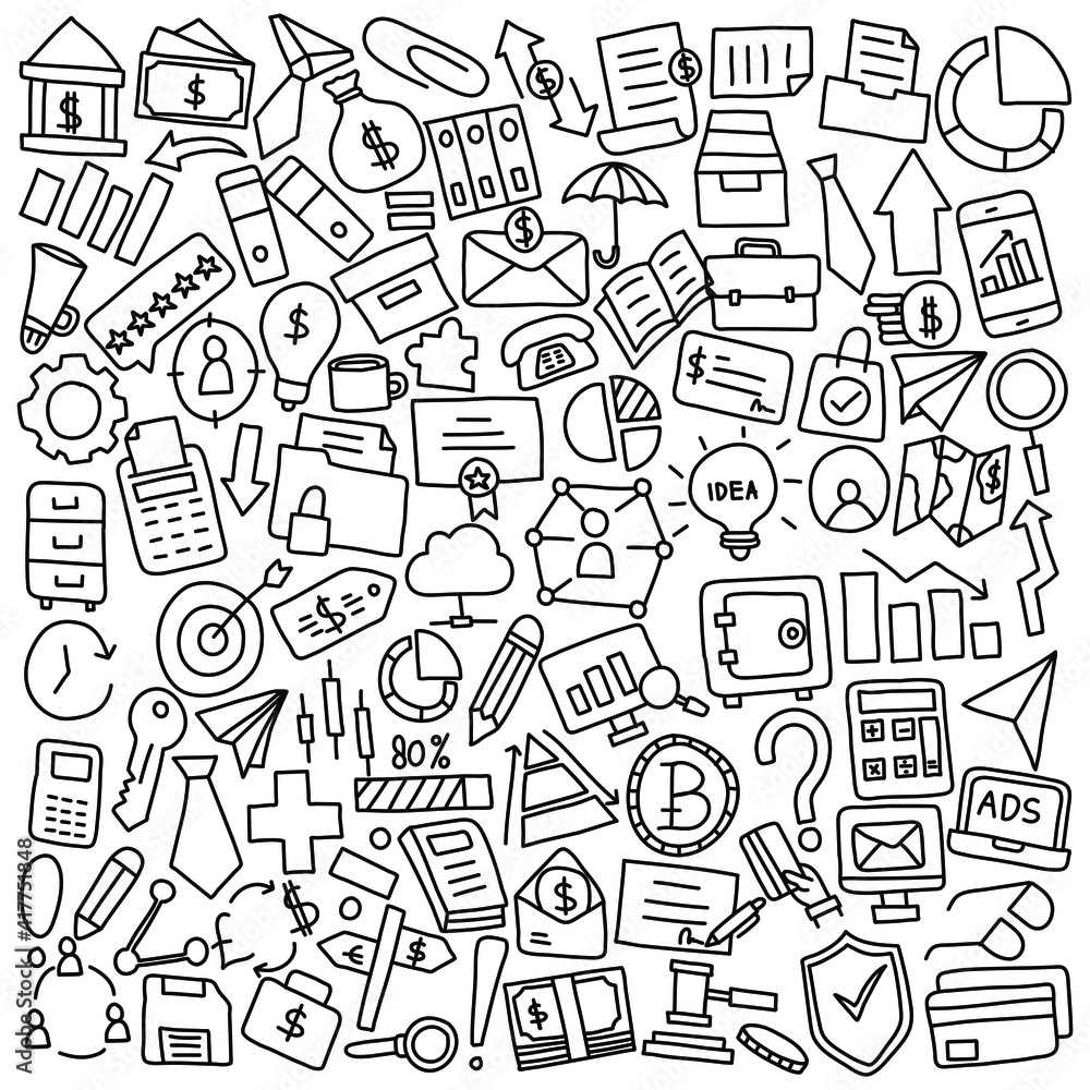 Business and Office Supplies Doodle Icons Business and Office Supplies Doodle Icons