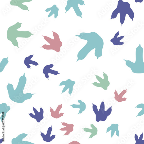 Dinosaur footprint tracks. Minimal color seamless pattern. Background with paw, claw predator. Dinosaur footprint seamless pattern perfect for textile, wrap and wallpaper and design.