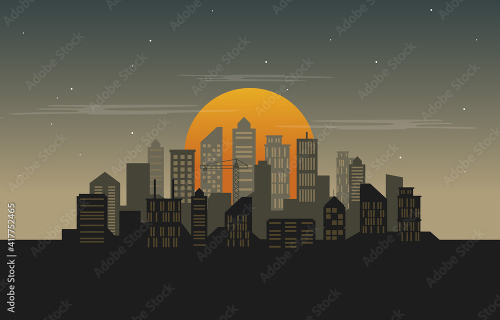 City Building Construction Cityscape Skyline Business Illustration