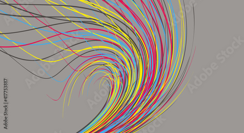 Curved lines with perspective effect. Optical fiber. 3d abstract background. Vector illustration.