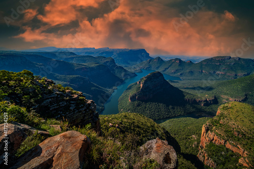 Morning sunlights baths the Blyde River Canyon in Mpumulanga, South Africa photo