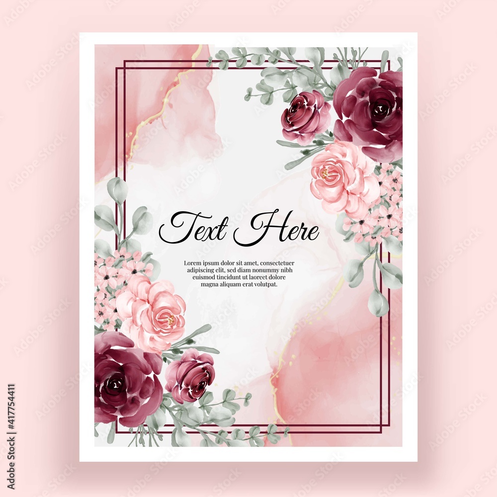 Elegant Rose pink and burgundy Flower Watercolor frame background Shape ...