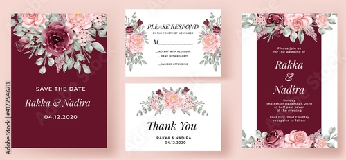 Elegant wedding invitation set Burgundy and pink Rose