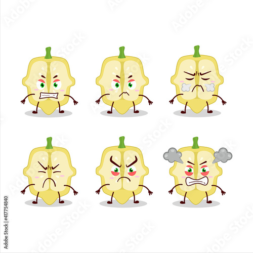 Slice of patisson cartoon character with various angry expressions