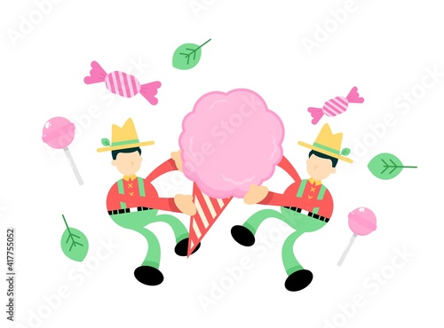 farmer man agriculture and sweet cotton candy cartoon doodle flat design style vector illustration