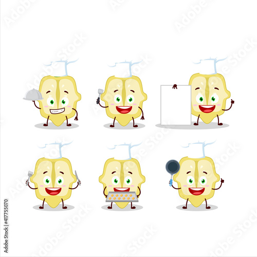 Cartoon character of slice of patisson with various chef emoticons