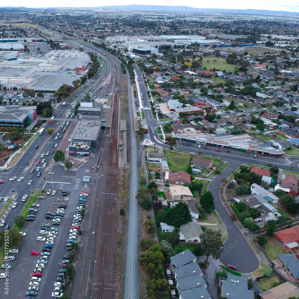 Panoramic aerial view of Broadmeadows Houses roads and parks in Melbourne Victoria Australia