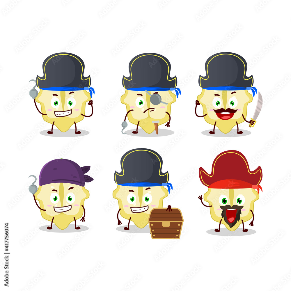 Cartoon character of slice of patisson with various pirates emoticons