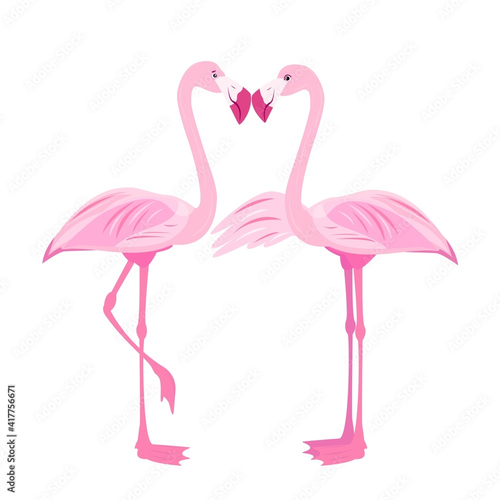 Fototapeta premium pink love flamingo. valentine's day. tropical bird. bird of paradise. stock vector illustration with flamingos on a white background.