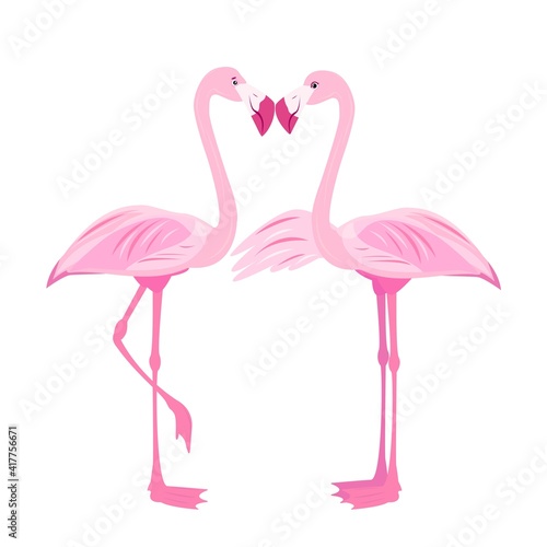 pink love flamingo. valentine s day. tropical bird. bird of paradise. stock vector illustration with flamingos on a white background.