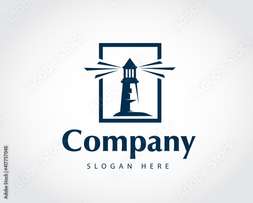 square frame lighthouse logo symbol design illustration inspiration