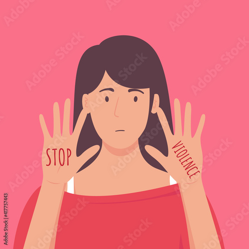 Stop violence against woman. Stop domestic violence. Social issues, abuse and agression on women, harassment and bullying.
