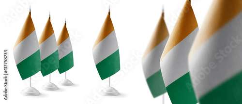 Set of Cote dIvoire national flags on a white background