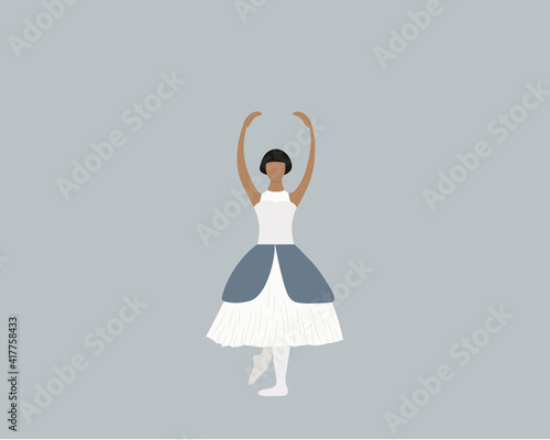 Ballerina in romantic tutu drawing, flat design vector 