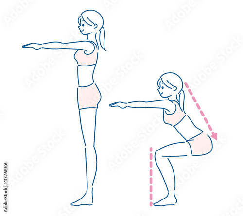 スクワットをする女性のイラスト　姿勢