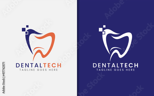 Dental Tech Logo Design. Medical Care Logo Illustration.