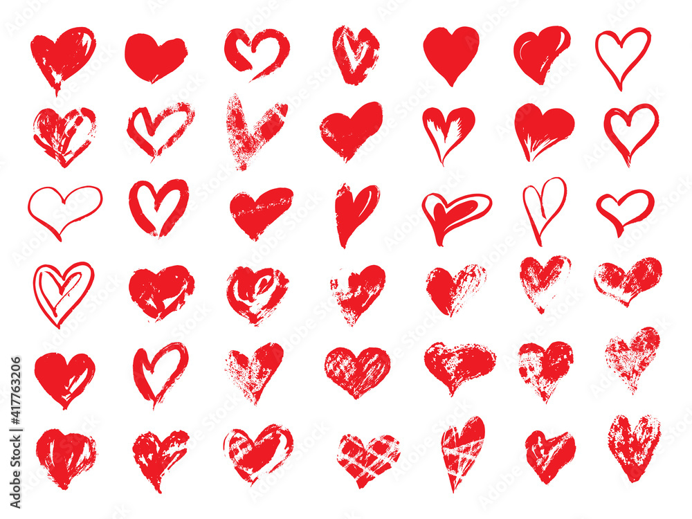 Set of hearts.Hand drawn icon, applicable for Valentine's day design.Modern concept.