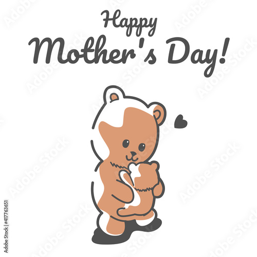 Happy Mothers Day, Cute Animal Character Hand Draw. Vector Bear and little bear sticker for Mother's day or sale shopping special offer poster. Best Mom ever greeting card