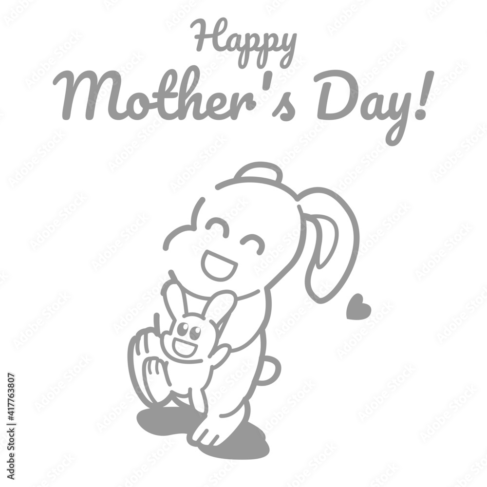 Happy Mothers Day, Cute Animal Character Hand Draw. Vector Rabbit and little rabbit sticker for Mother's day or sale shopping special offer poster. Best Mom ever greeting card Happy Mothers Day, Cute Animal Character Hand Draw. Vector Rabbit and little rabbit sticker for Mother's day or sale shopping special offer poster. Best Mom ever greeting card
