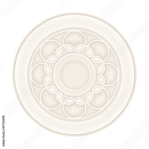 Antique Round Plate with Ornamental Motif Vector Illustration
