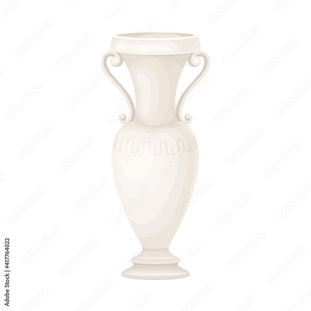 Antique Amphora with Narrow Neck and Handle Closeup View Vector Illustration