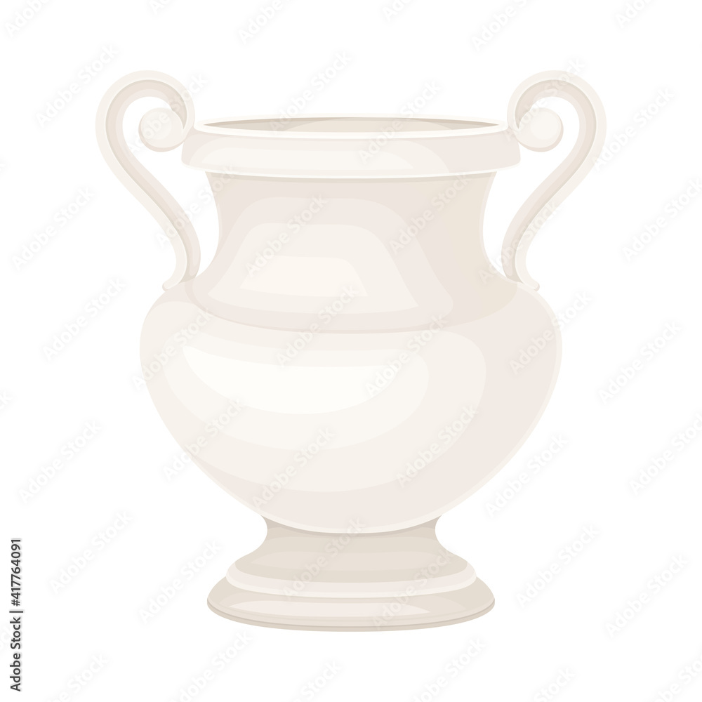 Antique Amphora with Wide Neck and Handles Closeup View Vector Illustration