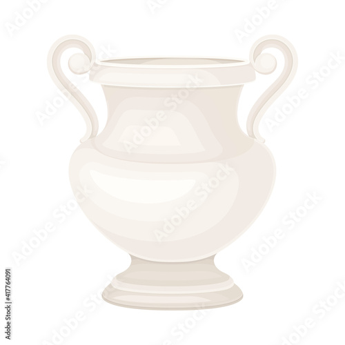 Antique Amphora with Wide Neck and Handles Closeup View Vector Illustration