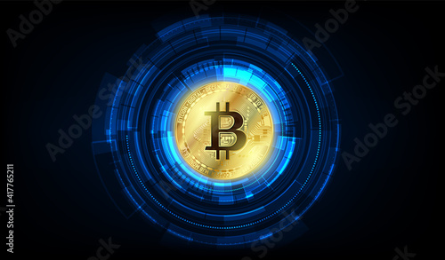 Global Abstract Bitcoin Crypto Currency Blockchain Technology World Map Background Illustration