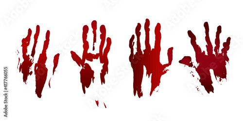 Bloody handprint isolated on white background. Horror scary blood dirty handprint, vector illustration.