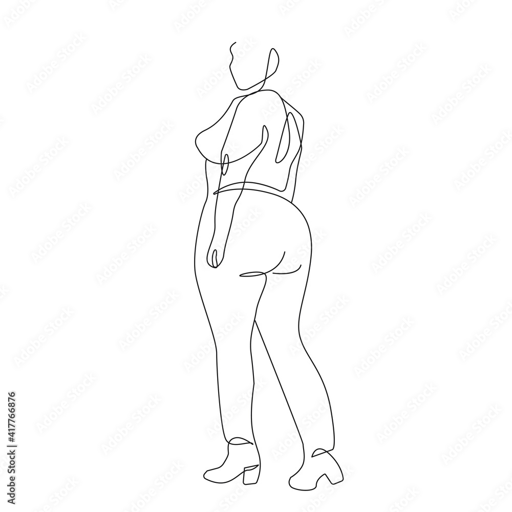 Fat Female Figure from Behind Continuous Line Drawing. Woman Body One Line Abstract Illustration. Woman Back. Minimalist Contour Drawing. Vector EPS 10. Fat Female Figure from Behind Continuous Line Drawing. Woman Body One Line Abstract Illustration. Woman Back. Minimalist Contour Drawing. Vector EPS 10.
