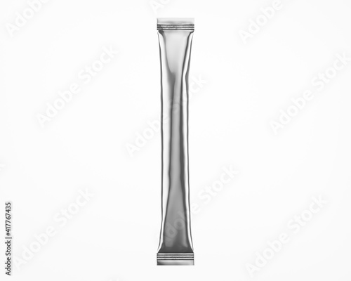 White Metallic Stick Sachet Mockup - 3D Illustration Isolated on White, Top View