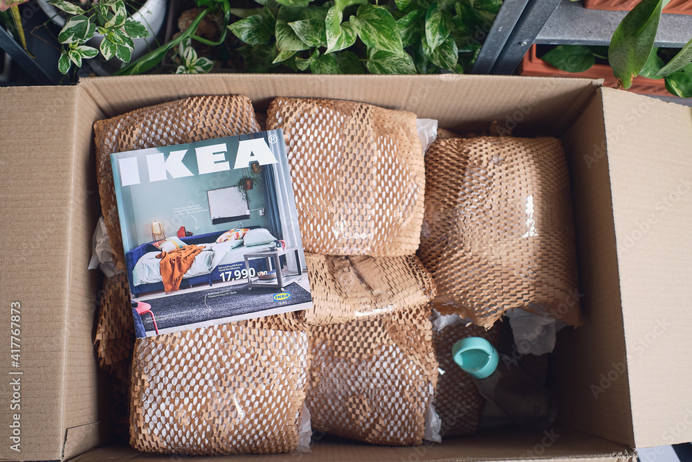 Bangkok, Thailand - Sep 16, 2020: IKEA products with catalog in cardboard  box package delivered from IKEA online Store to customer, IKEA is the  world's furniture retailer - Soft and Selective focus Photos | Adobe Stock