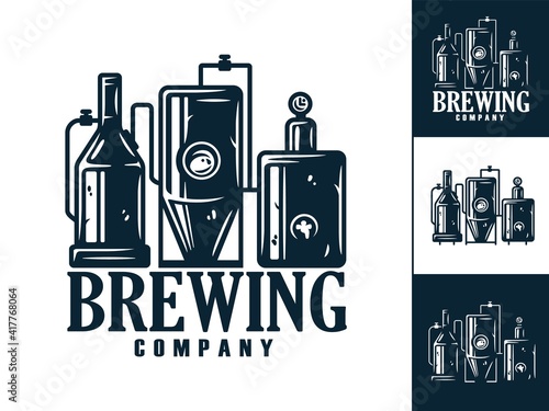 Set of traditional brewing process, production craft beer, brewery factory. Emblem for pub or bar