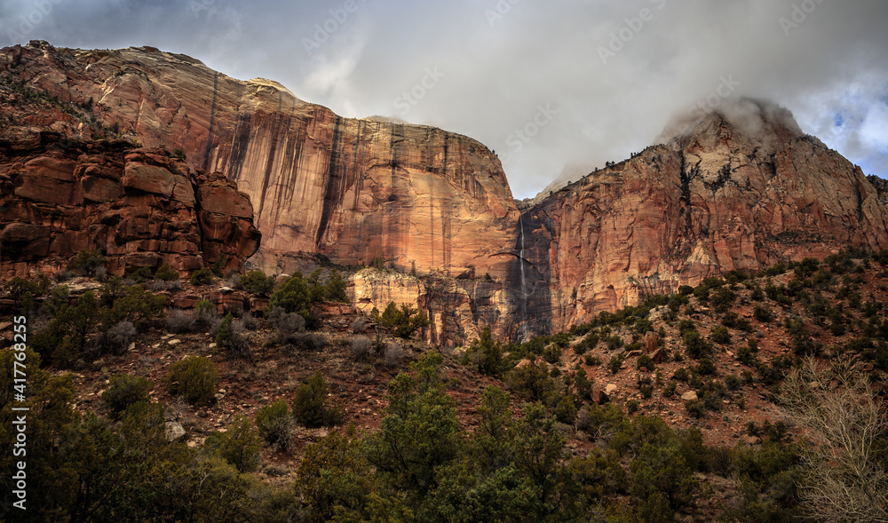 Waterfall from the Sentinel at Zion National Park