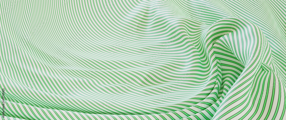 3d render of green and white cloth. iridescent holographic foil. abstract art fashion background.