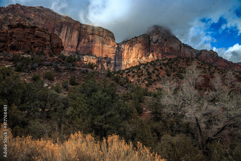 Waterfall from the Sentinel at Zion National Park