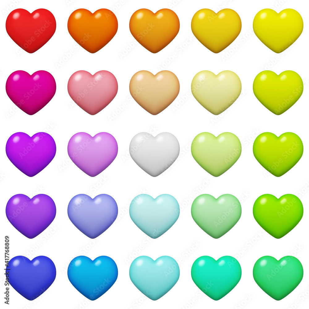 イラスト素材　つやと立体感のあるカラフルなハート　（1_2）　キャンディコート風