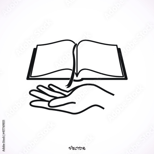 Book and hand icon. Vector concept illustration for design.