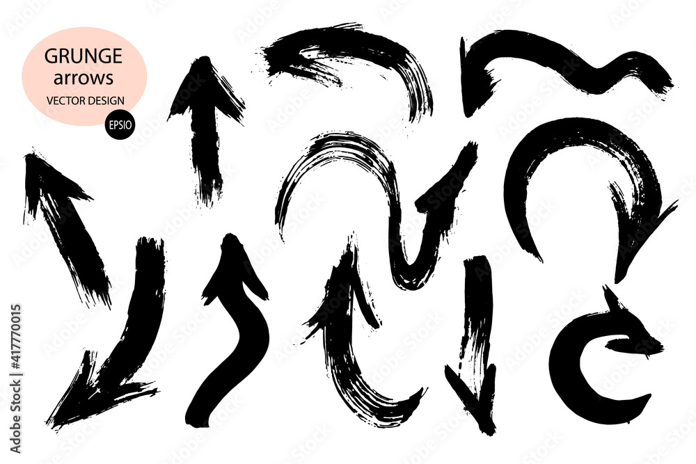 A set of different grunge brush arrows, pointers.A drawn paint object to use in your design.