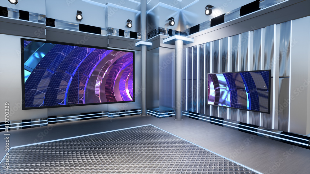 News Studio, Backdrop For TV Shows .TV On Wall.3D Virtual News Studio Background, 3d illustration News Studio, Backdrop For TV Shows .TV On Wall.3D Virtual News Studio Background, 3d illustration