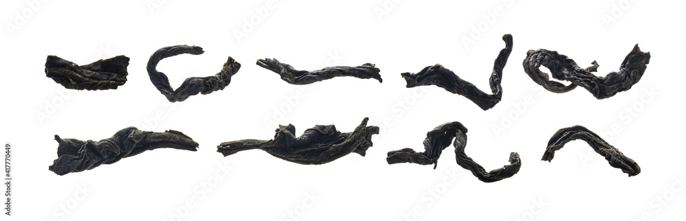 A set of dried black tea. Isolated on a white background